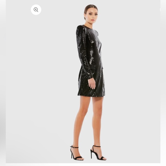 NWT Ieena for Mac Duggal Sequined Structured Faux Blazer Mini Dress in Black - Picture 3 of 8